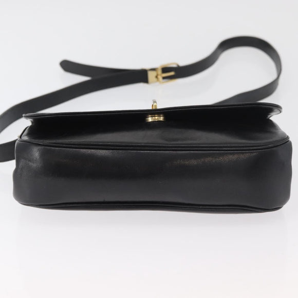 Christian Dior Shoulder Bag Leather Black Gold Auth BA12894