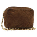 CHANEL Matelasse Chain Shoulder Bag Suede Brown Gold CC Auth BA12895-1