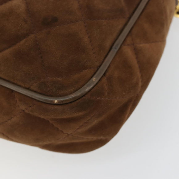 CHANEL Matelasse Chain Shoulder Bag Suede Brown Gold CC Auth BA12895