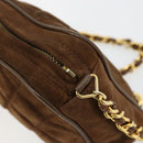 CHANEL Matelasse Chain Shoulder Bag Suede Brown Gold CC Auth BA12895-8