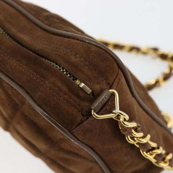 CHANEL Matelasse Chain Shoulder Bag Suede Brown Gold CC Auth BA12895