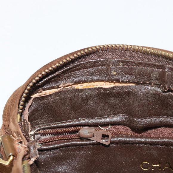 CHANEL Matelasse Chain Shoulder Bag Suede Brown Gold CC Auth BA12895