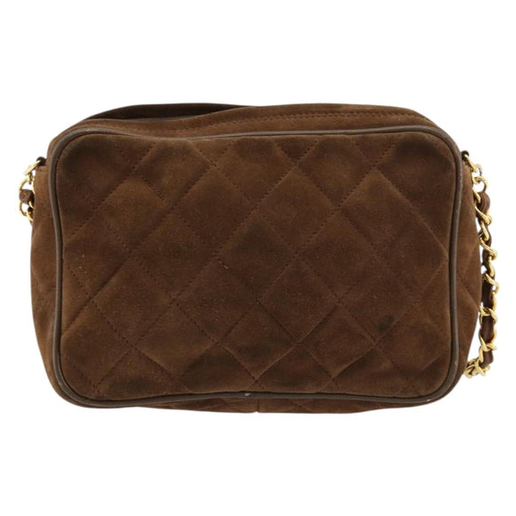 CHANEL Matelasse Chain Shoulder Bag Suede Brown Gold CC Auth BA12895
