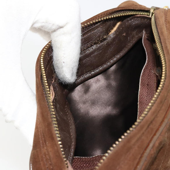 CHANEL Matelasse Chain Shoulder Bag Suede Brown Gold CC Auth BA12895