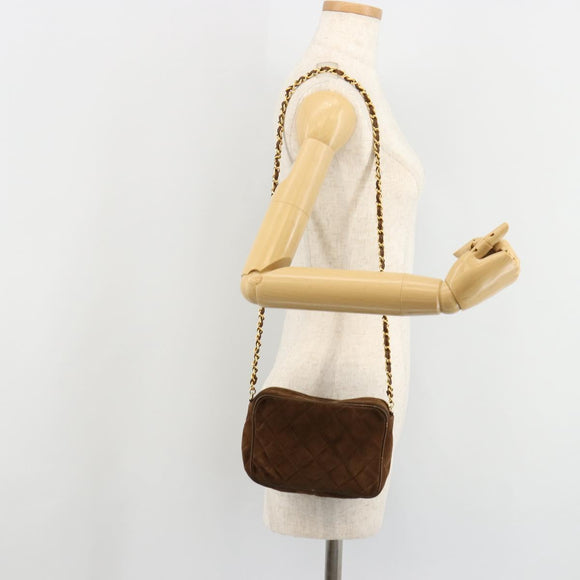CHANEL Matelasse Chain Shoulder Bag Suede Brown Gold CC Auth BA12895