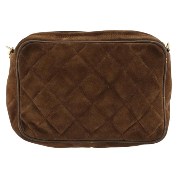 CHANEL Matelasse Chain Shoulder Bag Suede Brown Gold CC Auth BA12895