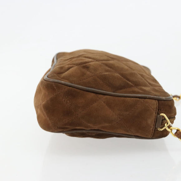CHANEL Matelasse Chain Shoulder Bag Suede Brown Gold CC Auth BA12895