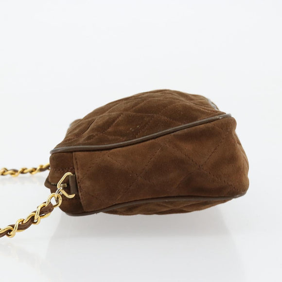 CHANEL Matelasse Chain Shoulder Bag Suede Brown Gold CC Auth BA12895