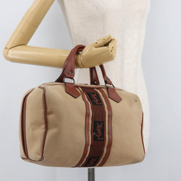 SAINT LAURENT Boston Bag Canvas Braun Auth BA12896