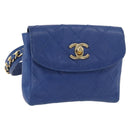 CHANEL Bicolore Waist bag Lamb Skin Blue Gold CC Auth BA12897-1