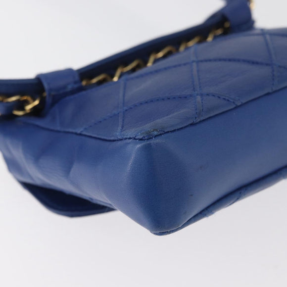 CHANEL Bicolore Waist bag Lamb Skin Blue Gold CC Auth BA12897