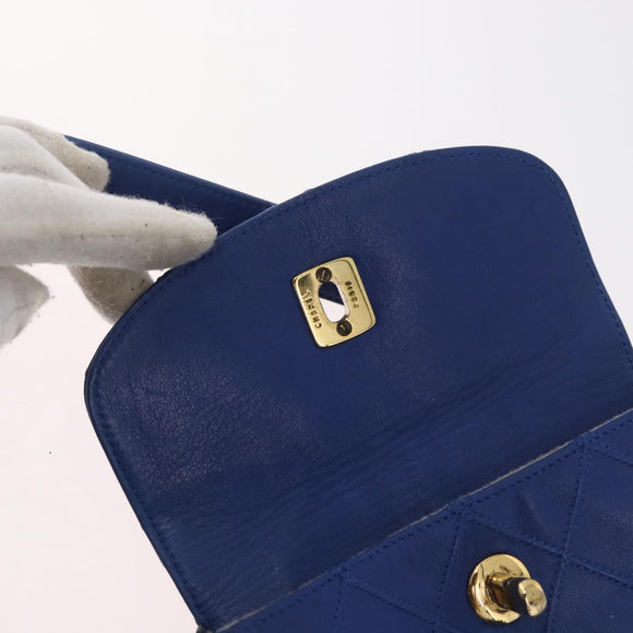 CHANEL Bicolore Waist bag Lamb Skin Blue Gold CC Auth BA12897