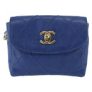 CHANEL Bicolore Waist bag Lamb Skin Blue Gold CC Auth BA12897-13