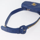 CHANEL Bicolore Waist bag Lamb Skin Blue Gold CC Auth BA12897-7