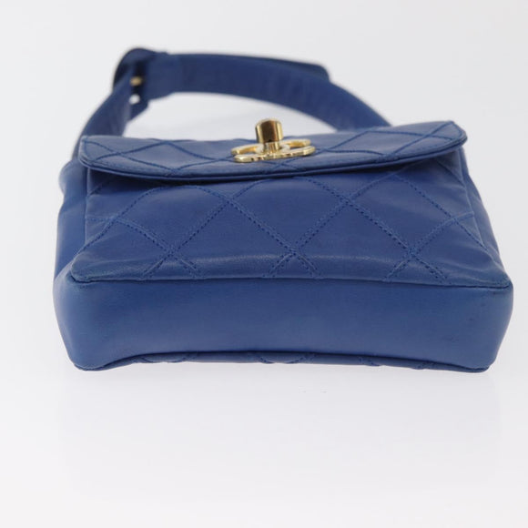 CHANEL Bicolore Waist bag Lamb Skin Blue Gold CC Auth BA12897