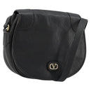 VALENTINO Shoulder Bag Leather Black Gold Auth BA12898-1