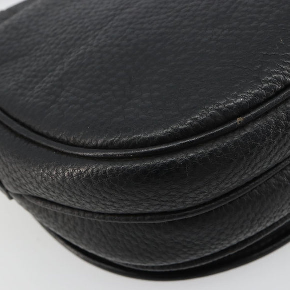 VALENTINO Shoulder Bag Leather Black Gold Auth BA12898