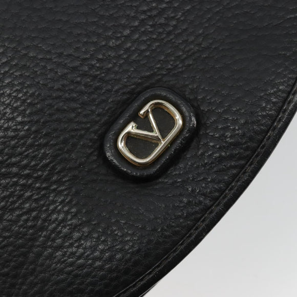 VALENTINO Shoulder Bag Leather Black Gold Auth BA12898