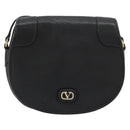 VALENTINO Shoulder Bag Leather Black Gold Auth BA12898-13