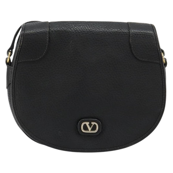 VALENTINO Shoulder Bag Leather Black Gold Auth BA12898