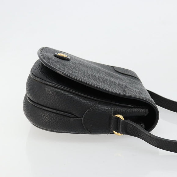 VALENTINO Shoulder Bag Leather Black Gold Auth BA12898