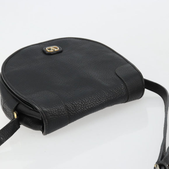 VALENTINO Shoulder Bag Leather Black Gold Auth BA12898