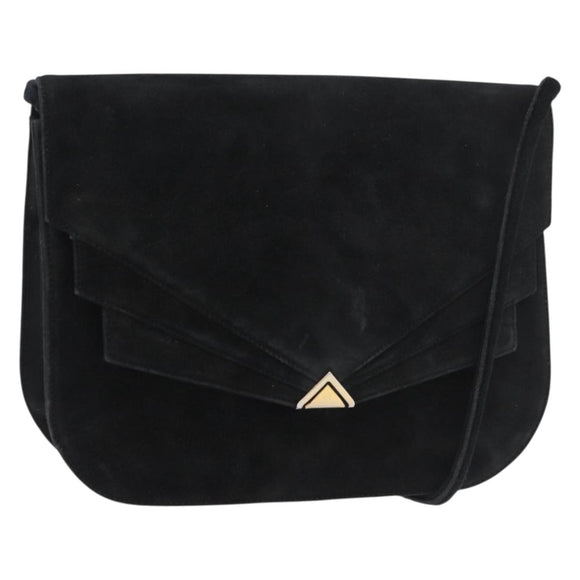Salvatore Ferragamo Shoulder Bag Suede Black Gold Auth BA12900