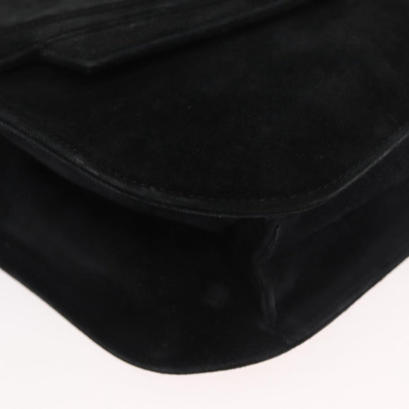 Salvatore Ferragamo Shoulder Bag Suede Black Gold Auth BA12900