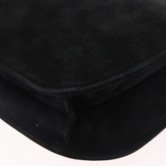Salvatore Ferragamo Shoulder Bag Suede Black Gold Auth BA12900