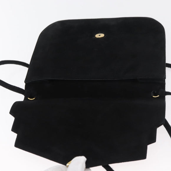 Salvatore Ferragamo Shoulder Bag Suede Black Gold Auth BA12900