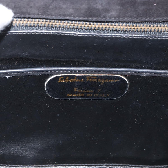 Salvatore Ferragamo Shoulder Bag Suede Black Gold Auth BA12900