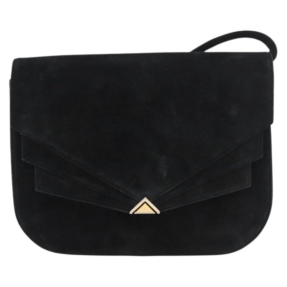 Salvatore Ferragamo Shoulder Bag Suede Black Gold Auth BA12900