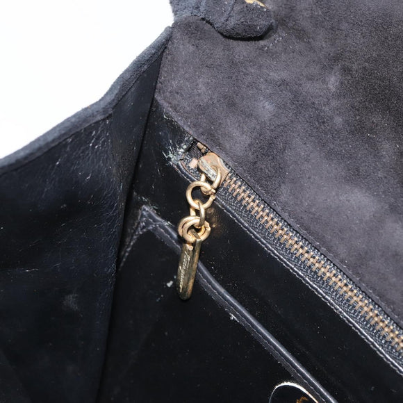 Salvatore Ferragamo Shoulder Bag Suede Black Gold Auth BA12900