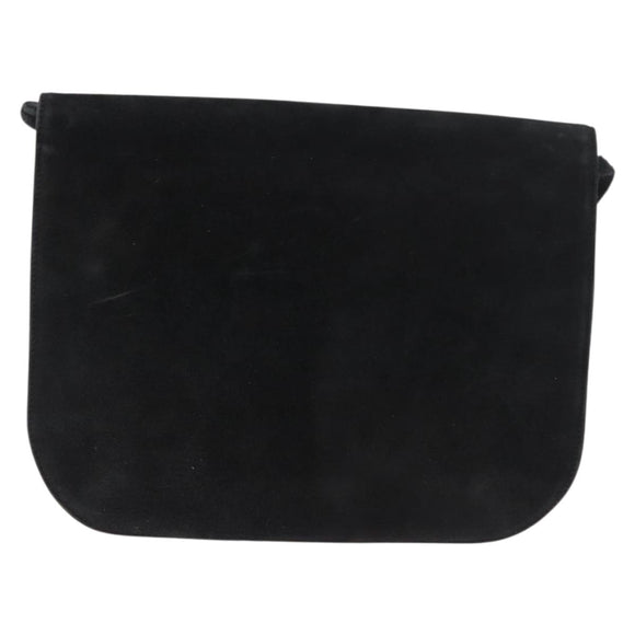 Salvatore Ferragamo Shoulder Bag Suede Black Gold Auth BA12900