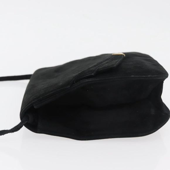 Salvatore Ferragamo Shoulder Bag Suede Black Gold Auth BA12900