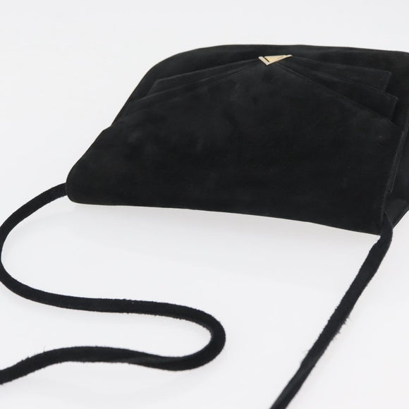 Salvatore Ferragamo Shoulder Bag Suede Black Gold Auth BA12900