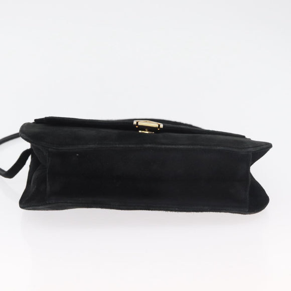 Salvatore Ferragamo Shoulder Bag Suede Black Gold Auth BA12900