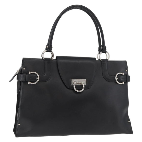 Salvatore Ferragamo Gancini Handtasche Leder Schwarz Silber Auth BA12902