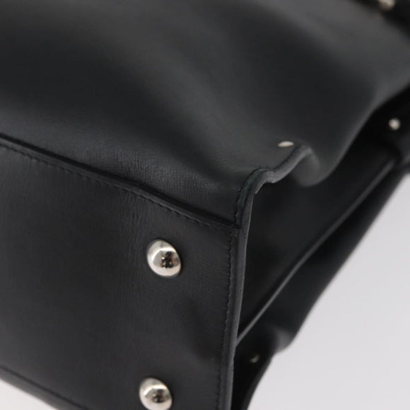 Salvatore Ferragamo Gancini Handtasche Leder Schwarz Silber Auth BA12902