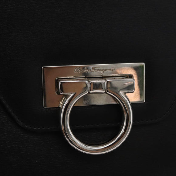 Salvatore Ferragamo Gancini Handtasche Leder Schwarz Silber Auth BA12902