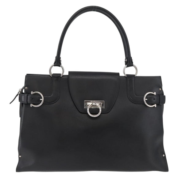 Salvatore Ferragamo Gancini Handtasche Leder Schwarz Silber Auth BA12902