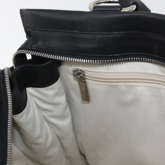 Salvatore Ferragamo Gancini Handtasche Leder Schwarz Silber Auth BA12902