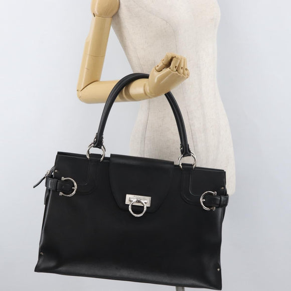 Salvatore Ferragamo Gancini Handtasche Leder Schwarz Silber Auth BA12902