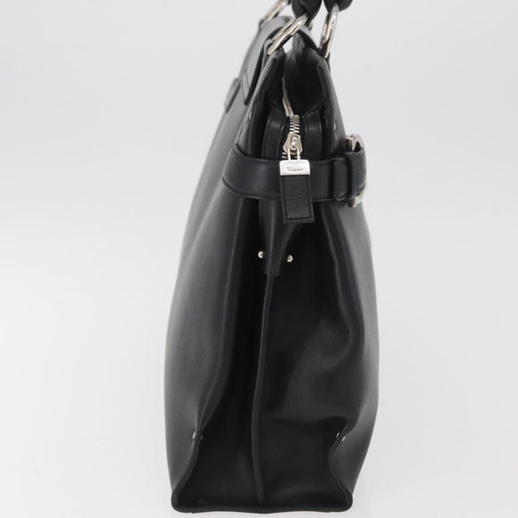 Salvatore Ferragamo Gancini Handtasche Leder Schwarz Silber Auth BA12902