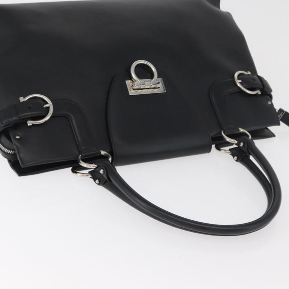 Salvatore Ferragamo Gancini Handtasche Leder Schwarz Silber Auth BA12902