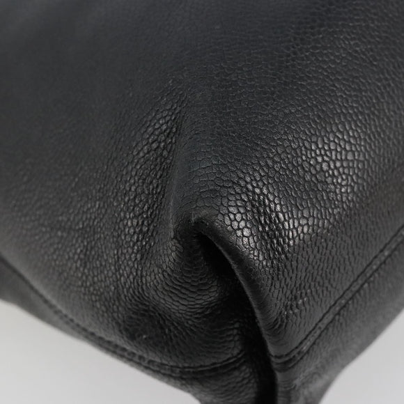 CHANEL Tote Bag Caviar Skin Black Gold CC Auth BA12903