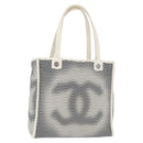 CHANEL Tote Bag Canvas White Silver CC Auth BA12904A-1