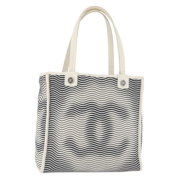CHANEL Tote Bag Canvas White Silver CC Auth BA12904A