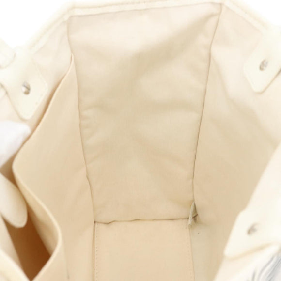 CHANEL Tote Bag Canvas Weiß Silber CC Auth BA12904A