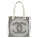 CHANEL Tote Bag Canvas White Silver CC Auth BA12904A-13
